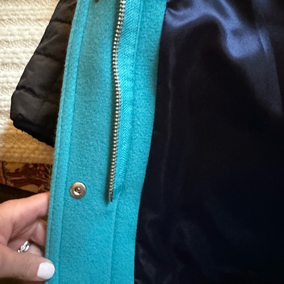 Jcrew Women's turquoise Blue Hooded Coat with Faux Fur Trim - Picture 8 of 8